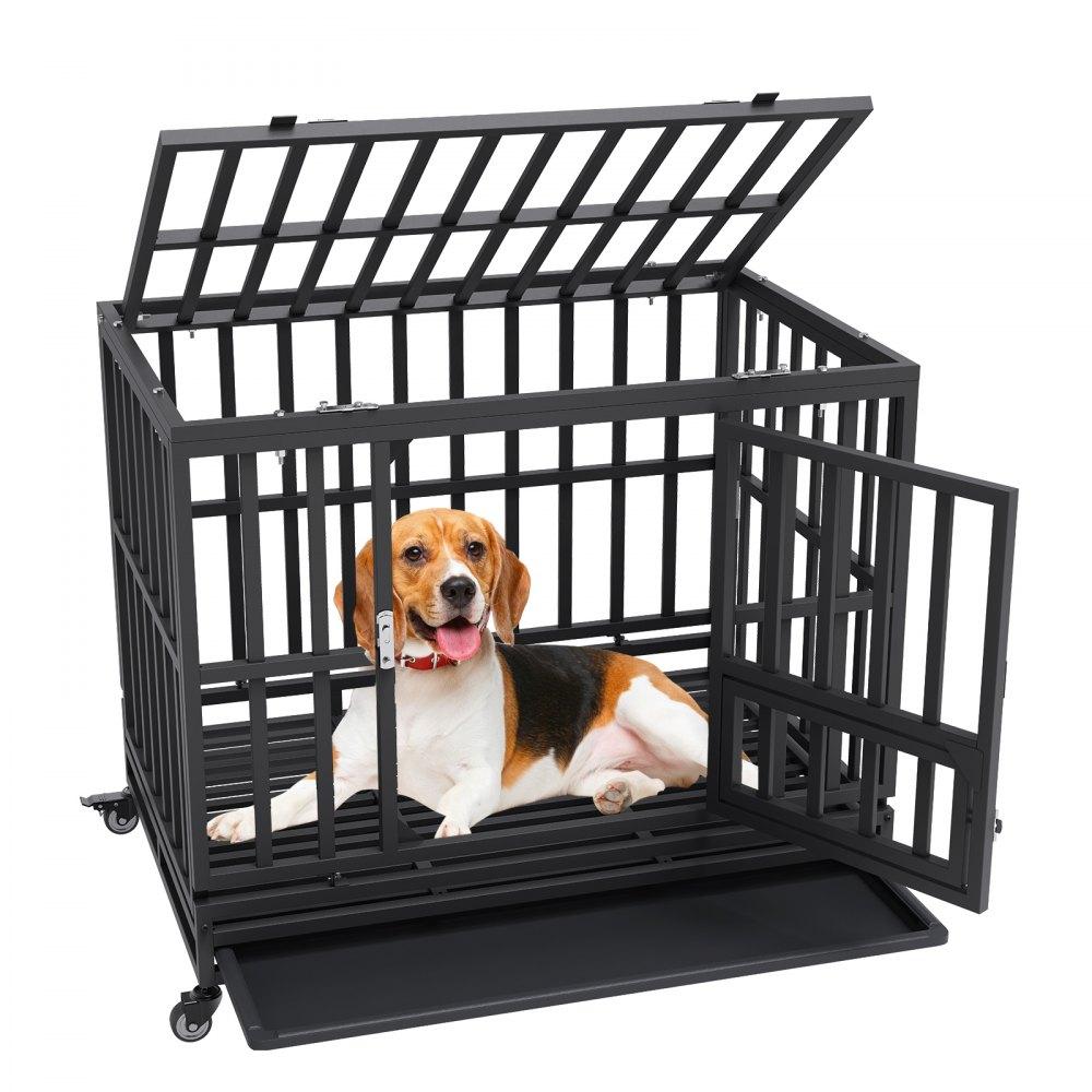 Pet Supplies | 38 Inch Heavy Duty Dog Crate, Indestructible Dog Crate, 3-Door Heavy Duty Dog Kennel for Medium to Large Dogs with Lockable Wheels and Removable Tray, High Anxiety Dog Crate for Indoor & Outdoor Agriculture & Forestry Equipment Pet Supplies