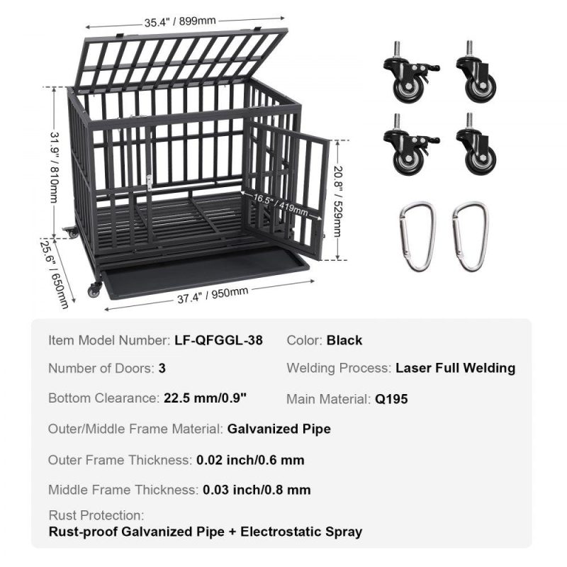 Pet Supplies | 38 Inch Heavy Duty Dog Crate, Indestructible Dog Crate, 3-Door Heavy Duty Dog Kennel for Medium to Large Dogs with Lockable Wheels and Removable Tray, High Anxiety Dog Crate for Indoor & Outdoor Agriculture & Forestry Equipment Pet Supplies