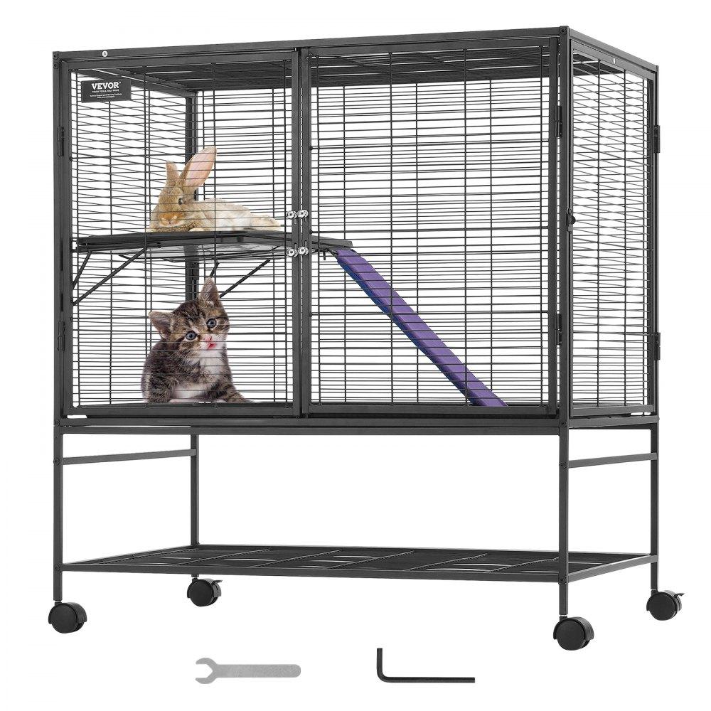 Pet Supplies | 39″ Metal Small Animal Cage 2-Tier Rolling Ferret Cage with Tray A Ramp Agriculture & Forestry Equipment Pet Supplies