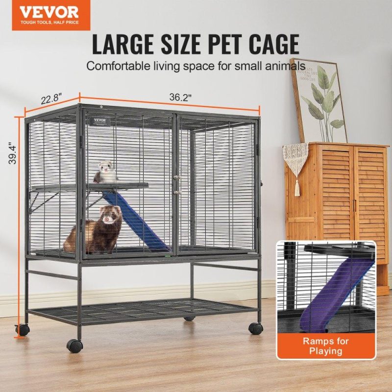 Pet Supplies | 39″ Metal Small Animal Cage 2-Tier Rolling Ferret Cage with Tray A Ramp Agriculture & Forestry Equipment Pet Supplies