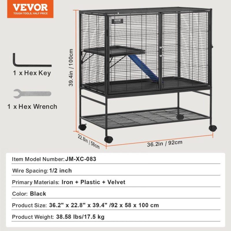 Pet Supplies | 39″ Metal Small Animal Cage 2-Tier Rolling Ferret Cage with Tray A Ramp Agriculture & Forestry Equipment Pet Supplies