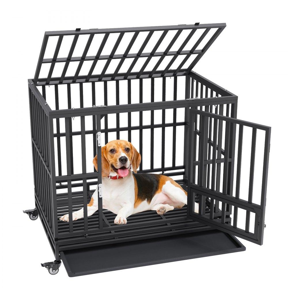 Pet Supplies | 42 Inch Heavy Duty Dog Crate, Indestructible Dog Crate, 3-Door Heavy Duty Dog Kennel for Medium to Large Dogs with Lockable Wheels and Removable Tray, High Anxiety Dog Crate for Indoor & Outdoor Agriculture & Forestry Equipment Pet Supplies