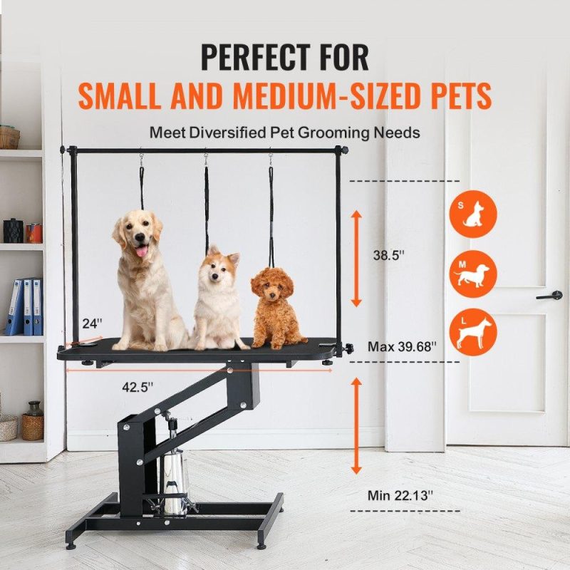 Pet Supplies | 43″ Hydraulic Pet Grooming Table, Heavy Duty Dog Grooming Arm for Medium/ Small Dogs, Height Adjustable Dog Grooming Station, Anti Slip Tabletop /Dog Grooming Station, Max Bearing 400LBS Agriculture & Forestry Equipment Pet Supplies