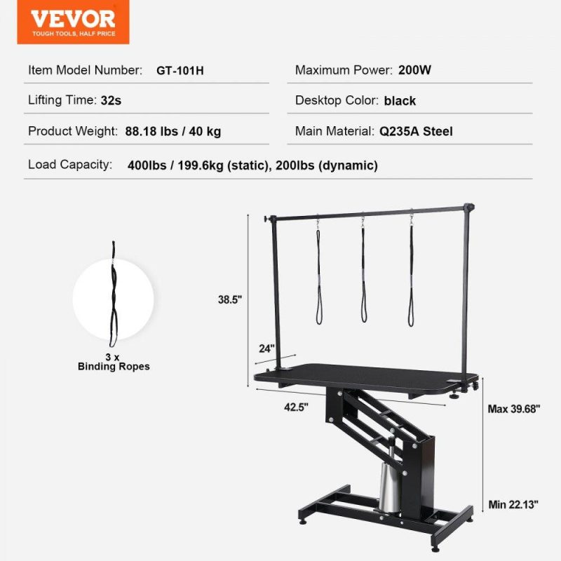 Pet Supplies | 43″ Hydraulic Pet Grooming Table, Heavy Duty Dog Grooming Arm for Medium/ Small Dogs, Height Adjustable Dog Grooming Station, Anti Slip Tabletop /Dog Grooming Station, Max Bearing 400LBS Agriculture & Forestry Equipment Pet Supplies