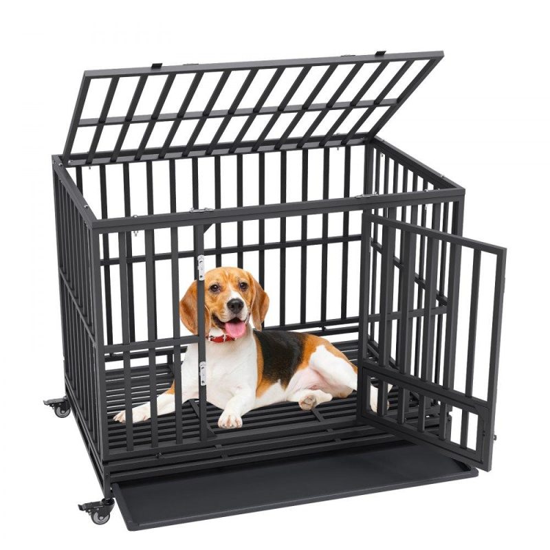 Pet Supplies | 47 Inch Heavy Duty Dog Crate, Indestructible Dog Crate, 3-Door Heavy Duty Dog Kennel for Medium to Large Dogs with Lockable Wheels and Removable Tray, High Anxiety Dog Crate for Indoor & Outdoor Agriculture & Forestry Equipment Pet Supplies