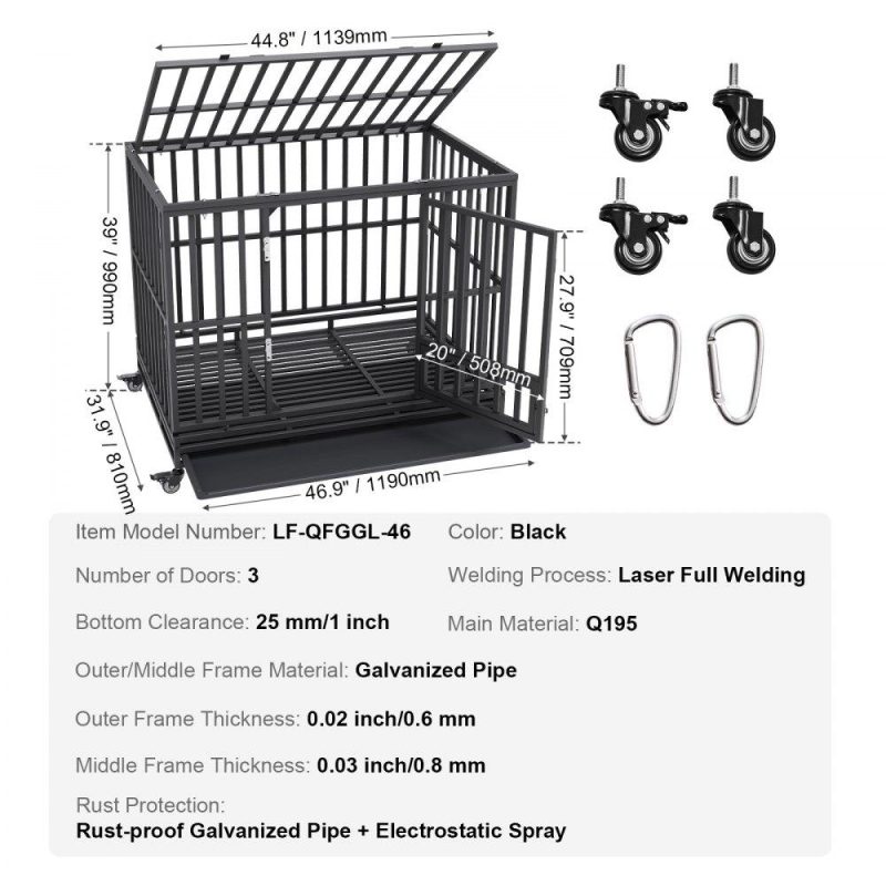 Pet Supplies | 47 Inch Heavy Duty Dog Crate, Indestructible Dog Crate, 3-Door Heavy Duty Dog Kennel for Medium to Large Dogs with Lockable Wheels and Removable Tray, High Anxiety Dog Crate for Indoor & Outdoor Agriculture & Forestry Equipment Pet Supplies