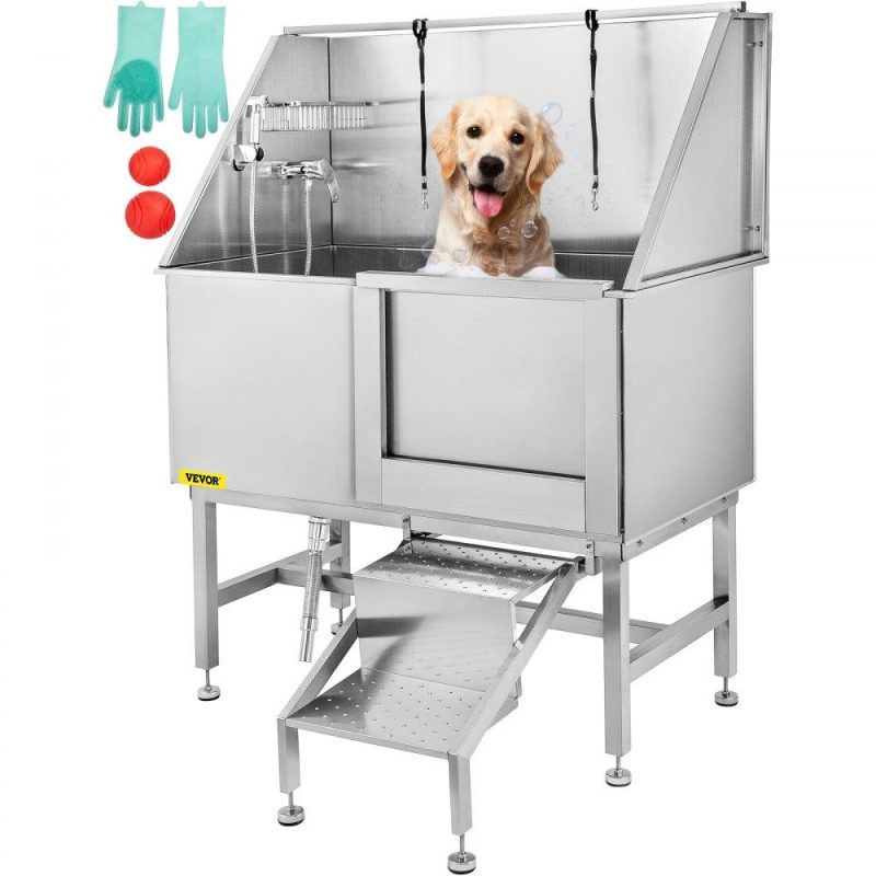 Pet Supplies | 50 Inch Dog Grooming Tub Professional Stainless Steel Pet Dog Bath Tub with Steps Faucet & Accessories Dog Washing Station Right Door Agriculture & Forestry Equipment Dog Grooming Tub