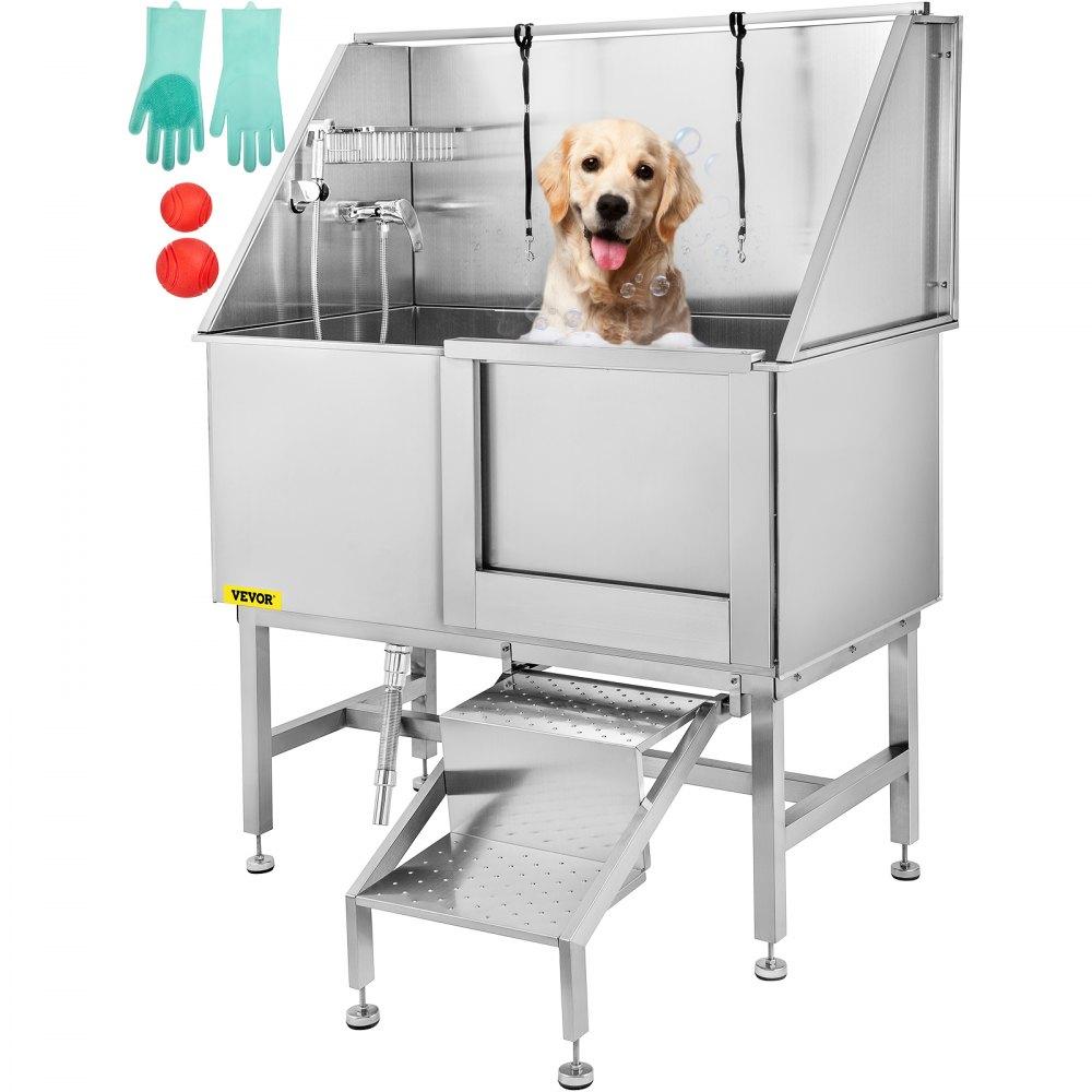 Pet Supplies | 50 Inch Dog Grooming Tub Professional Stainless Steel Pet Dog Bath Tub with Steps Faucet & Accessories Dog Washing Station Right Door Agriculture & Forestry Equipment Dog Grooming Tub