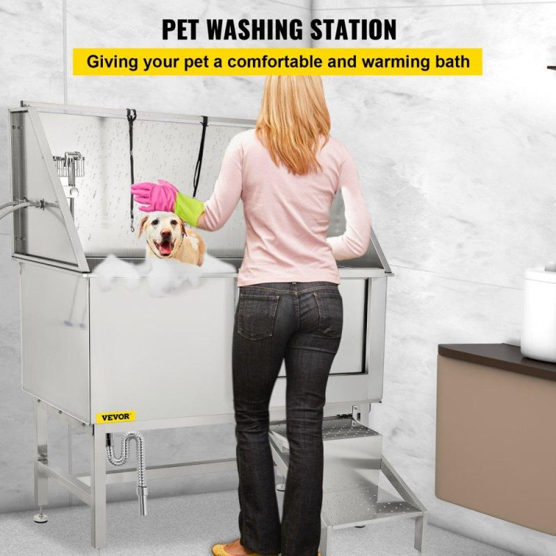 Pet Supplies | 50 Inch Dog Grooming Tub Professional Stainless Steel Pet Dog Bath Tub with Steps Faucet & Accessories Dog Washing Station Right Door Agriculture & Forestry Equipment Dog Grooming Tub