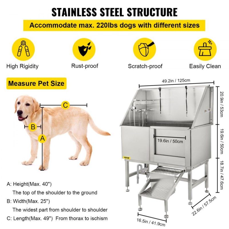 Pet Supplies | 50 Inch Dog Grooming Tub Professional Stainless Steel Pet Dog Bath Tub with Steps Faucet & Accessories Dog Washing Station Right Door Agriculture & Forestry Equipment Dog Grooming Tub