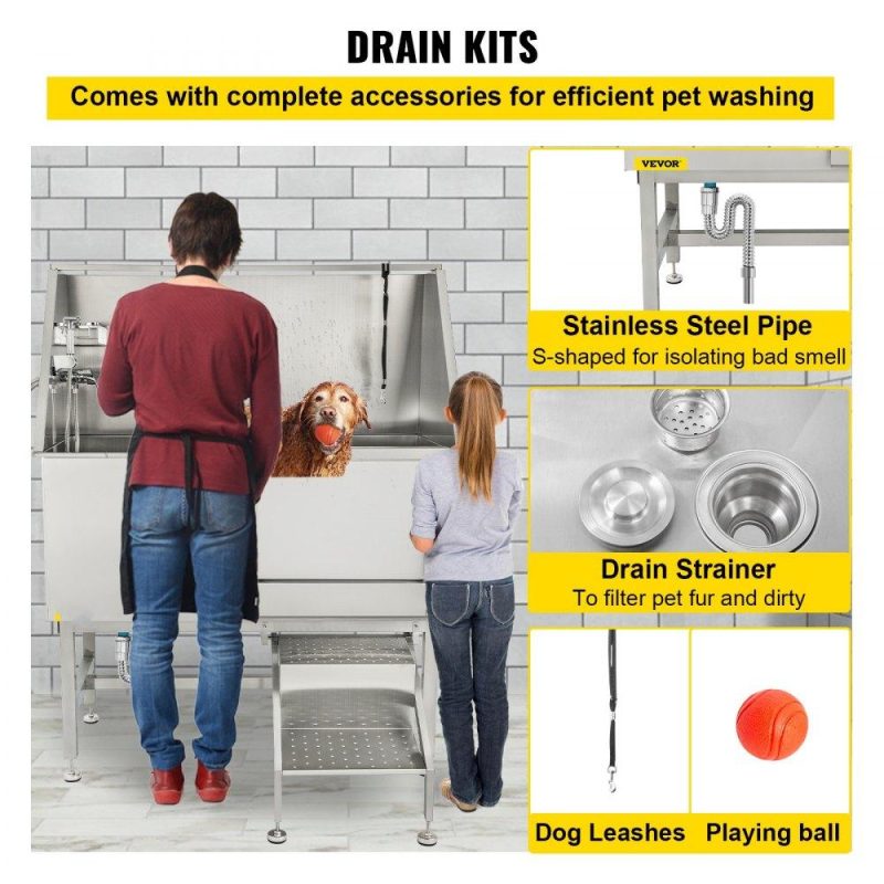 Pet Supplies | 50 Inch Dog Grooming Tub Professional Stainless Steel Pet Dog Bath Tub with Steps Faucet & Accessories Dog Washing Station Right Door Agriculture & Forestry Equipment Dog Grooming Tub