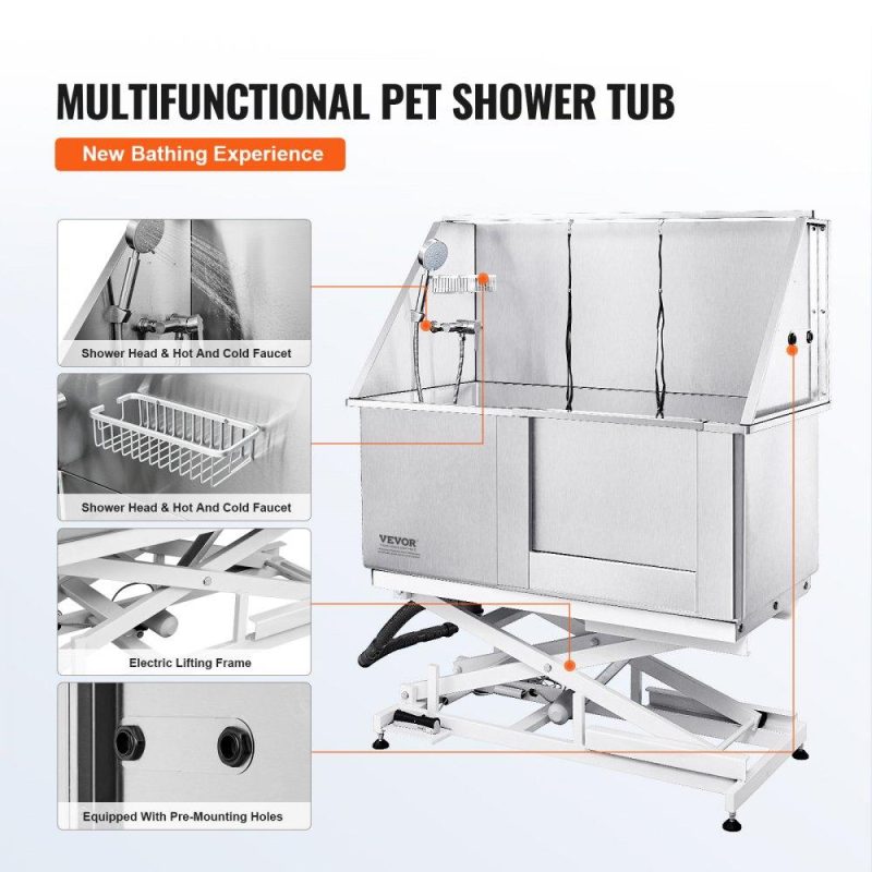 Pet Supplies | 50″ Pet Dog Bathing Station Electric Height Adjustment, Professional Stainless Steel Dog Grooming Tub w/ Soap Box, Faucet,Rich Accessory,Bathtub for Multiple Pets, Washing Sink for Home(Right) Agriculture & Forestry Equipment Dog Grooming Tub