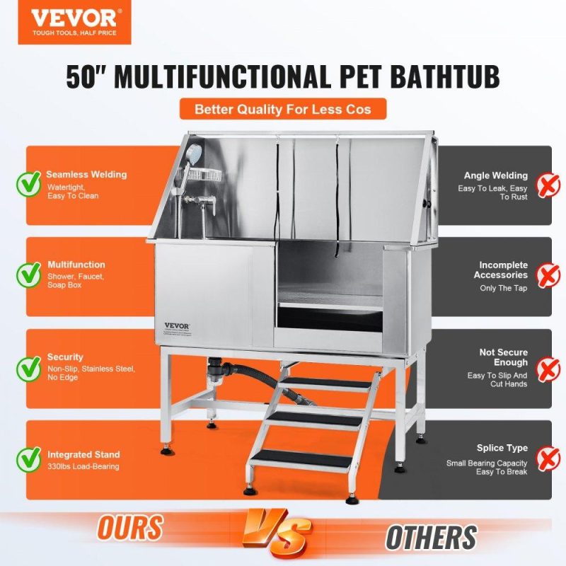 Pet Supplies | 50″ Pet Dog Bathing Station w/Stairs, Professional Stainless Steel Dog Grooming Tub w/ Soap Box, Faucet,Rich Accessory, Dog Bathtub for Large,Medium,Small Pets, Washing Sink for Home Right Agriculture & Forestry Equipment Dog Grooming Tub