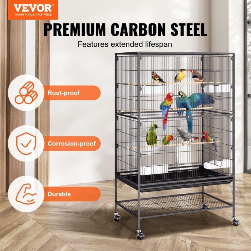 Pet Supplies | 52 inch Standing Large Bird Cage, Wrought Iron Flight Bird Cage for Parakeets, Cockatiels, Parrots, Macaw with Rolling Stand and Tray Pet Supplies