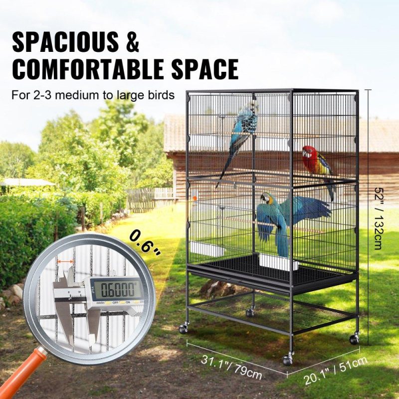 Pet Supplies | 52 inch Standing Large Bird Cage, Wrought Iron Flight Bird Cage for Parakeets, Cockatiels, Parrots, Macaw with Rolling Stand and Tray Pet Supplies