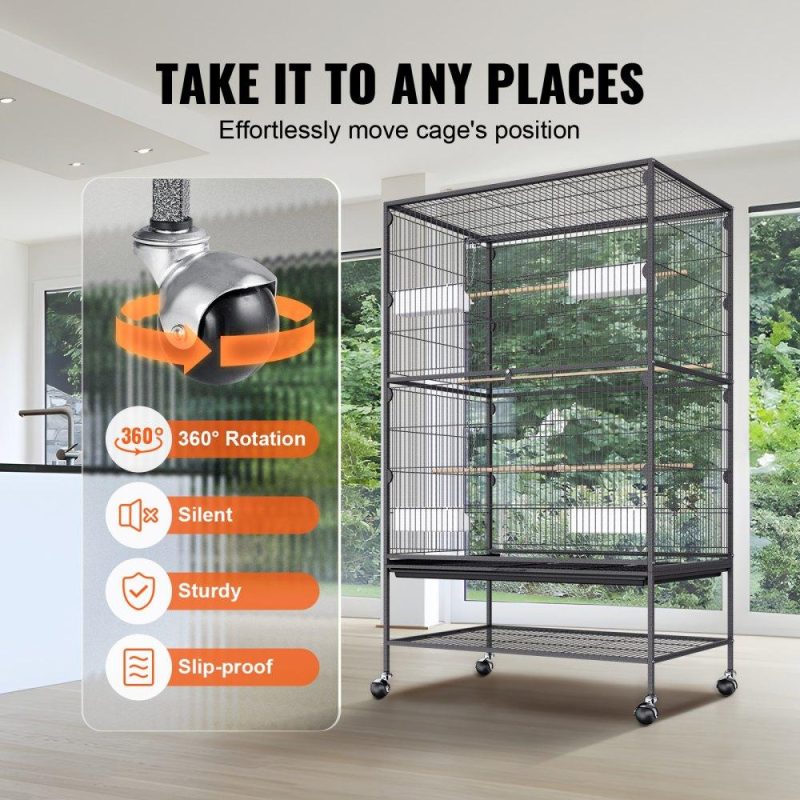 Pet Supplies | 52 inch Standing Large Bird Cage, Wrought Iron Flight Bird Cage for Parakeets, Cockatiels, Parrots, Macaw with Rolling Stand and Tray Pet Supplies