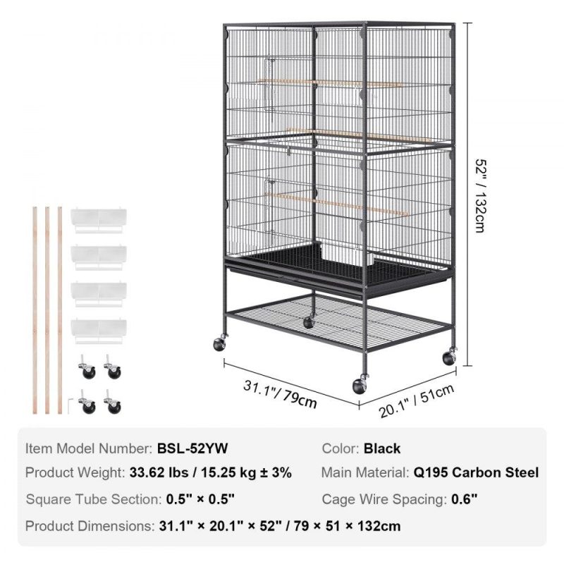 Pet Supplies | 52 inch Standing Large Bird Cage, Wrought Iron Flight Bird Cage for Parakeets, Cockatiels, Parrots, Macaw with Rolling Stand and Tray Pet Supplies