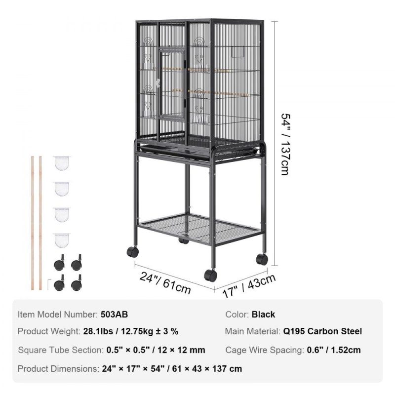 Pet Supplies | 54 inch Standing Large Bird Cage, Carbon Steel Flight Bird Cage for Parakeets, Cockatiels, Parrots, Macaw with Rolling Stand and Tray Agriculture & Forestry Equipment Pet Supplies