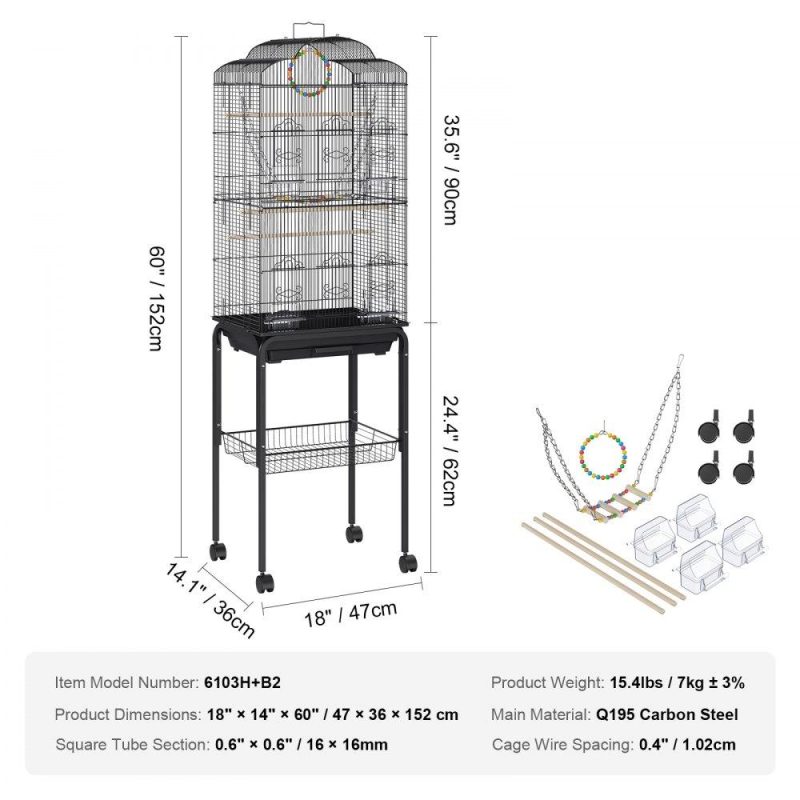 Pet Supplies | 60 inch Flight Bird Cage, Metal Large Parakeet Cages for Cockatiels Parrot Budgies Lovebirds Canaries, Pet Big Bird Cage with Rolling Stand and Hanging Toys Agriculture & Forestry Equipment Pet Supplies