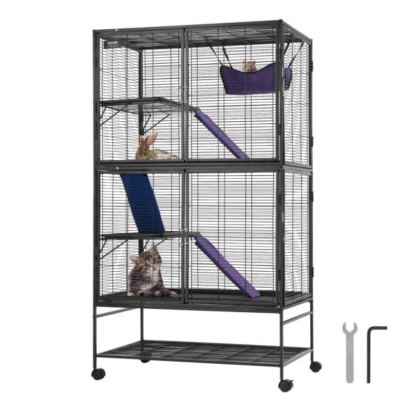 Pet Supplies | 64.6″ Metal Small Animal Cage 4-Tier Rolling Ferret Cage with Tray 3 Ramps Agriculture & Forestry Equipment Pet Supplies