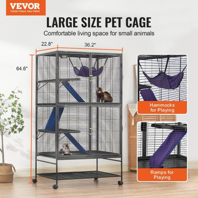 Pet Supplies | 64.6″ Metal Small Animal Cage 4-Tier Rolling Ferret Cage with Tray 3 Ramps Agriculture & Forestry Equipment Pet Supplies