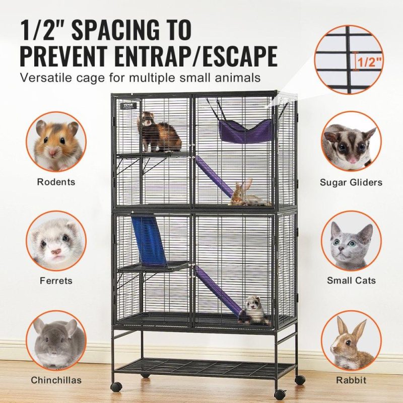 Pet Supplies | 64.6″ Metal Small Animal Cage 4-Tier Rolling Ferret Cage with Tray 3 Ramps Agriculture & Forestry Equipment Pet Supplies