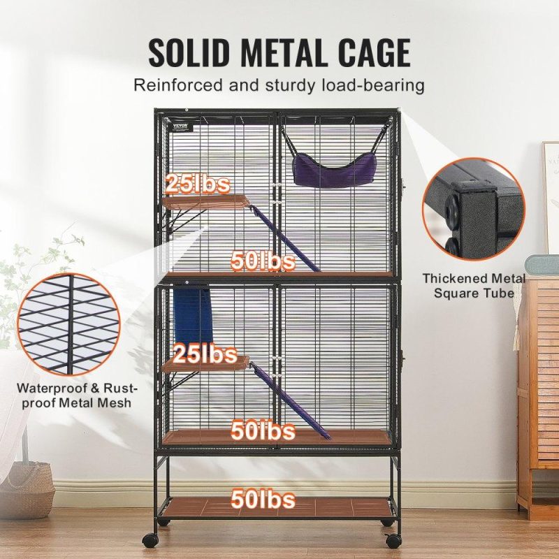 Pet Supplies | 64.6″ Metal Small Animal Cage 4-Tier Rolling Ferret Cage with Tray 3 Ramps Agriculture & Forestry Equipment Pet Supplies