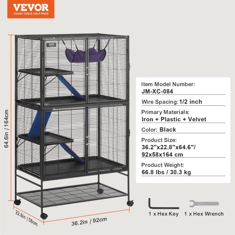 Pet Supplies | 64.6″ Metal Small Animal Cage 4-Tier Rolling Ferret Cage with Tray 3 Ramps Agriculture & Forestry Equipment Pet Supplies