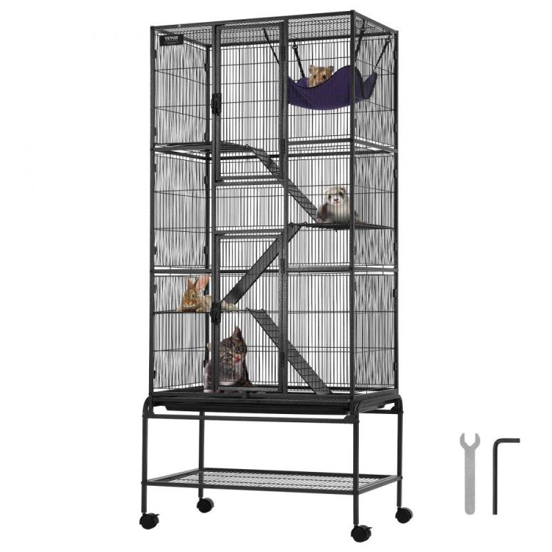 Pet Supplies | 69″ Metal Small Animal Cage 4-Tier Rolling Ferret Cage with Tray 3 Ramps Agriculture & Forestry Equipment Pet Supplies