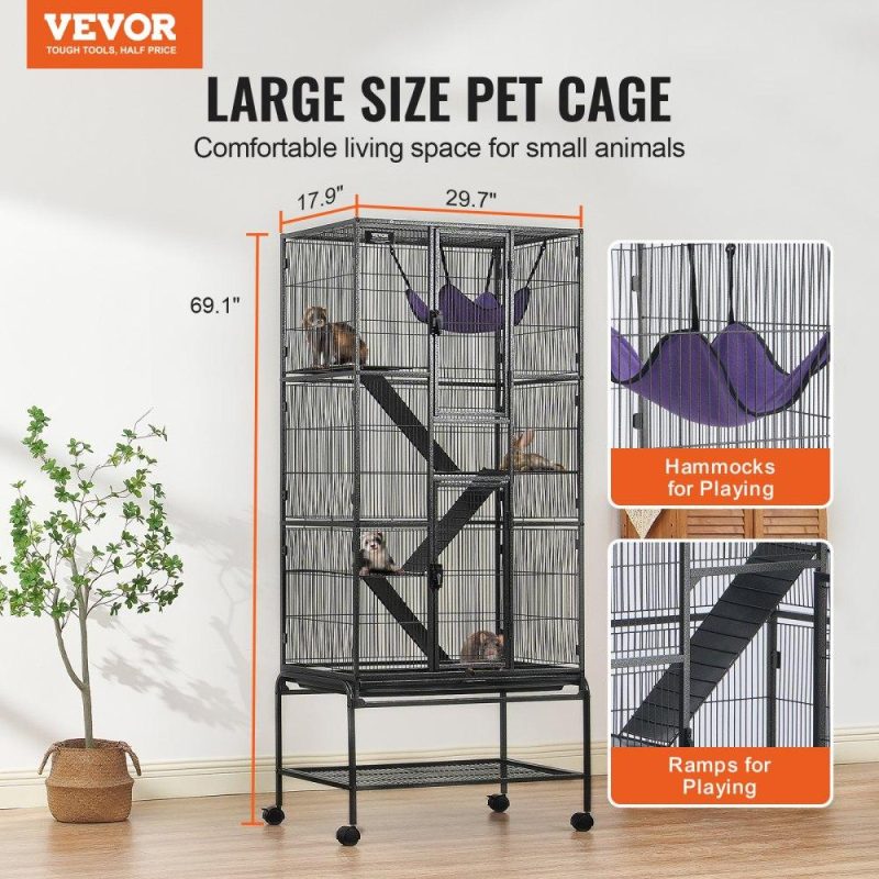 Pet Supplies | 69″ Metal Small Animal Cage 4-Tier Rolling Ferret Cage with Tray 3 Ramps Agriculture & Forestry Equipment Pet Supplies