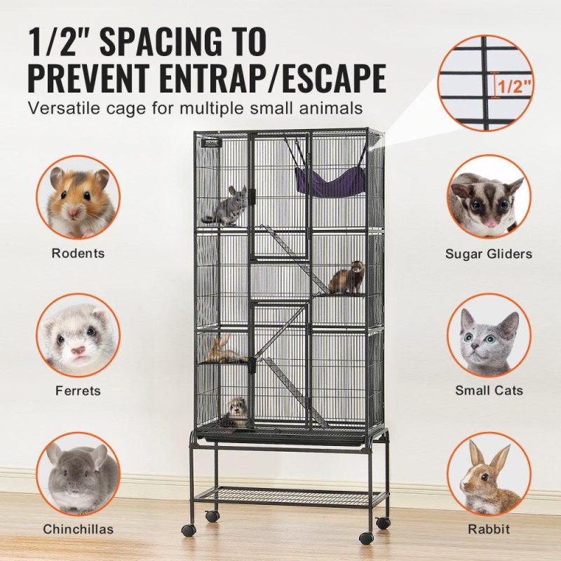 Pet Supplies | 69″ Metal Small Animal Cage 4-Tier Rolling Ferret Cage with Tray 3 Ramps Agriculture & Forestry Equipment Pet Supplies