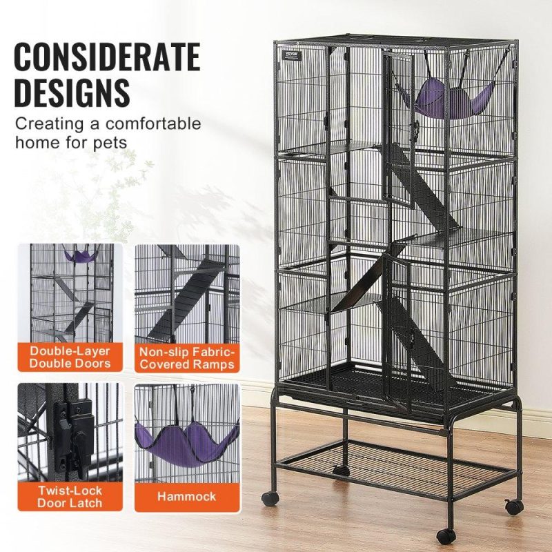 Pet Supplies | 69″ Metal Small Animal Cage 4-Tier Rolling Ferret Cage with Tray 3 Ramps Agriculture & Forestry Equipment Pet Supplies