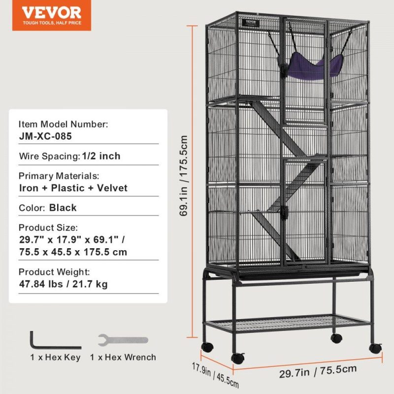 Pet Supplies | 69″ Metal Small Animal Cage 4-Tier Rolling Ferret Cage with Tray 3 Ramps Agriculture & Forestry Equipment Pet Supplies