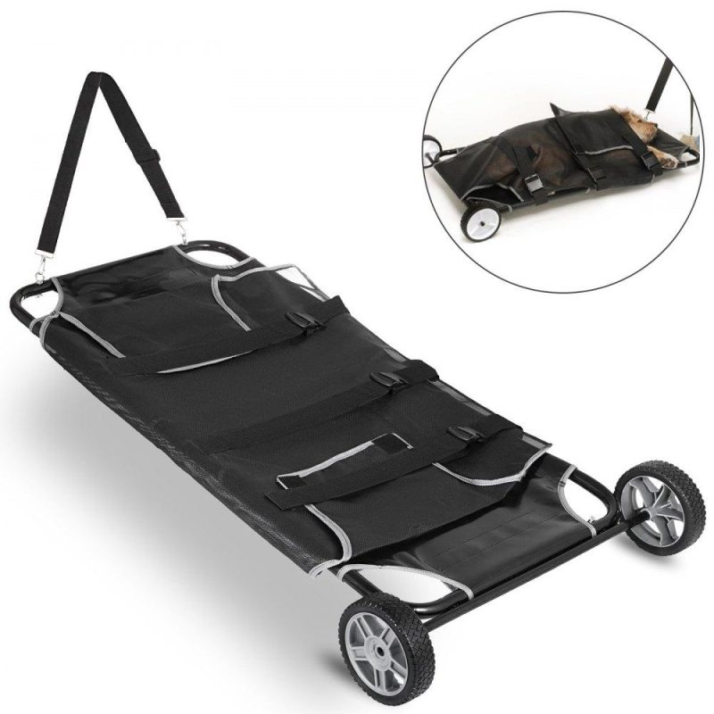 Pet Supplies | Animal Stretcher, 45 x 25 Inch Max. 250 lbs Capacity, Dog Transport Pet Trolley with Wheels, Veterinary Apply for Large Pets, Black Agriculture & Forestry Equipment Pet Supplies