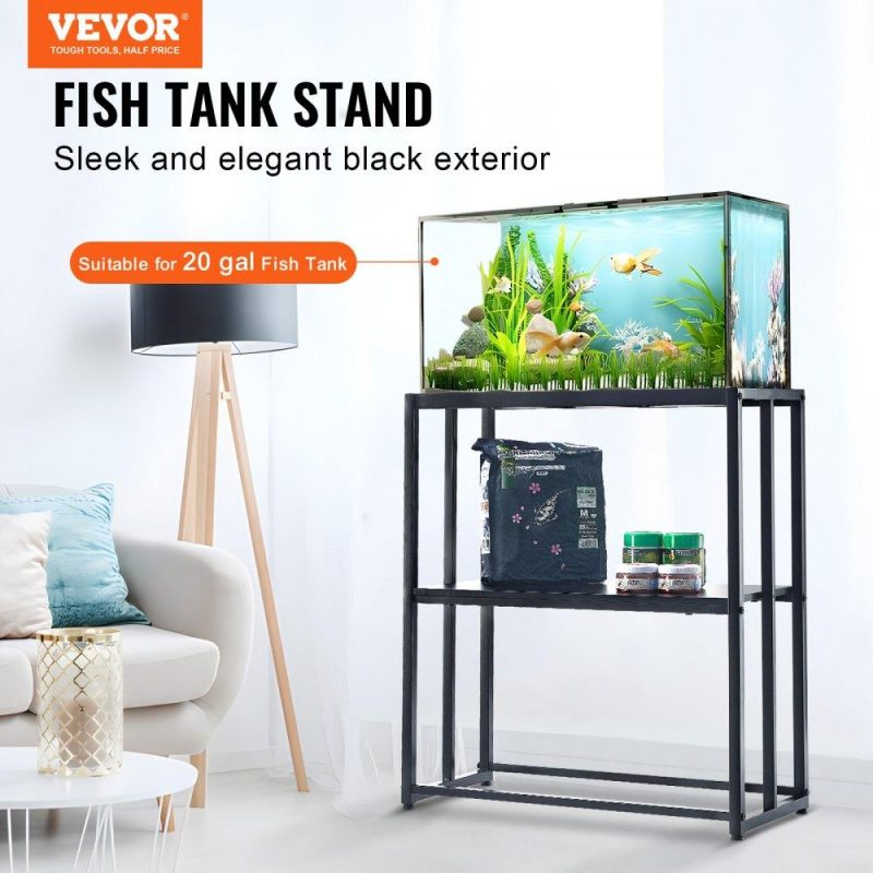 Pet Supplies | Aquarium Stand, 20 Gallon Fish Tank Stand, 24.8 x 13 x 30 in Steel Turtle Tank Stand, 167.6 lbs Load Capacity, Reptile Tank Stand with Storage, Hardware Kit, and Non-slip Feet, Black Agriculture & Forestry Equipment Pet Supplies