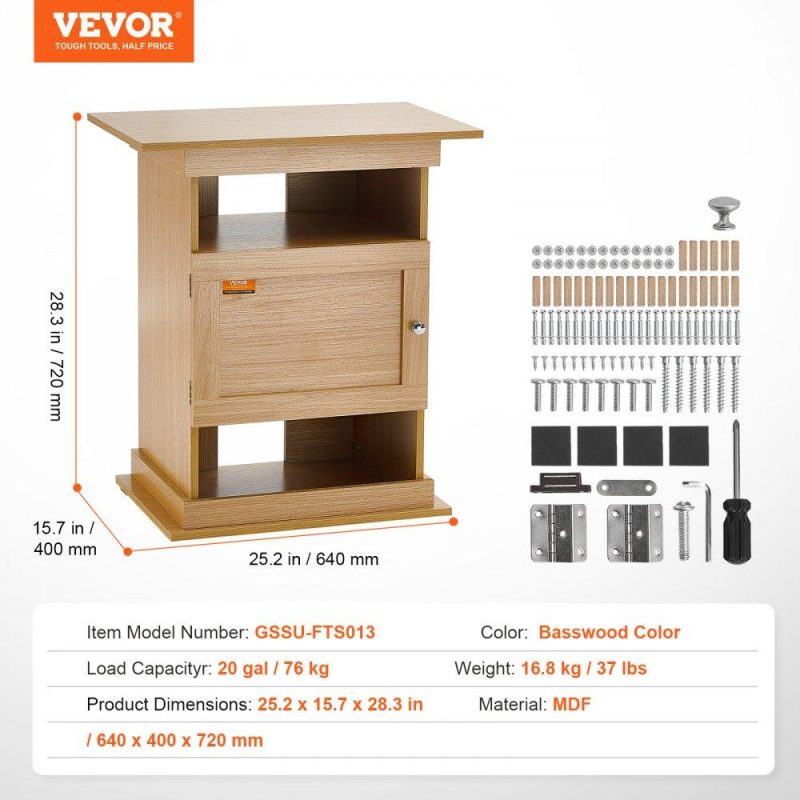 Pet Supplies | Aquarium Stand, 20 Gallon Fish Tank Stand, 25.2 x 15.7 x 28.3 in MDF Turtle Tank Stand, 167.6 lbs Load Capacity, Reptile Tank Stand with Storage, Cabinet and Hardware Kit, Basswood Color Agriculture & Forestry Equipment Pet Supplies