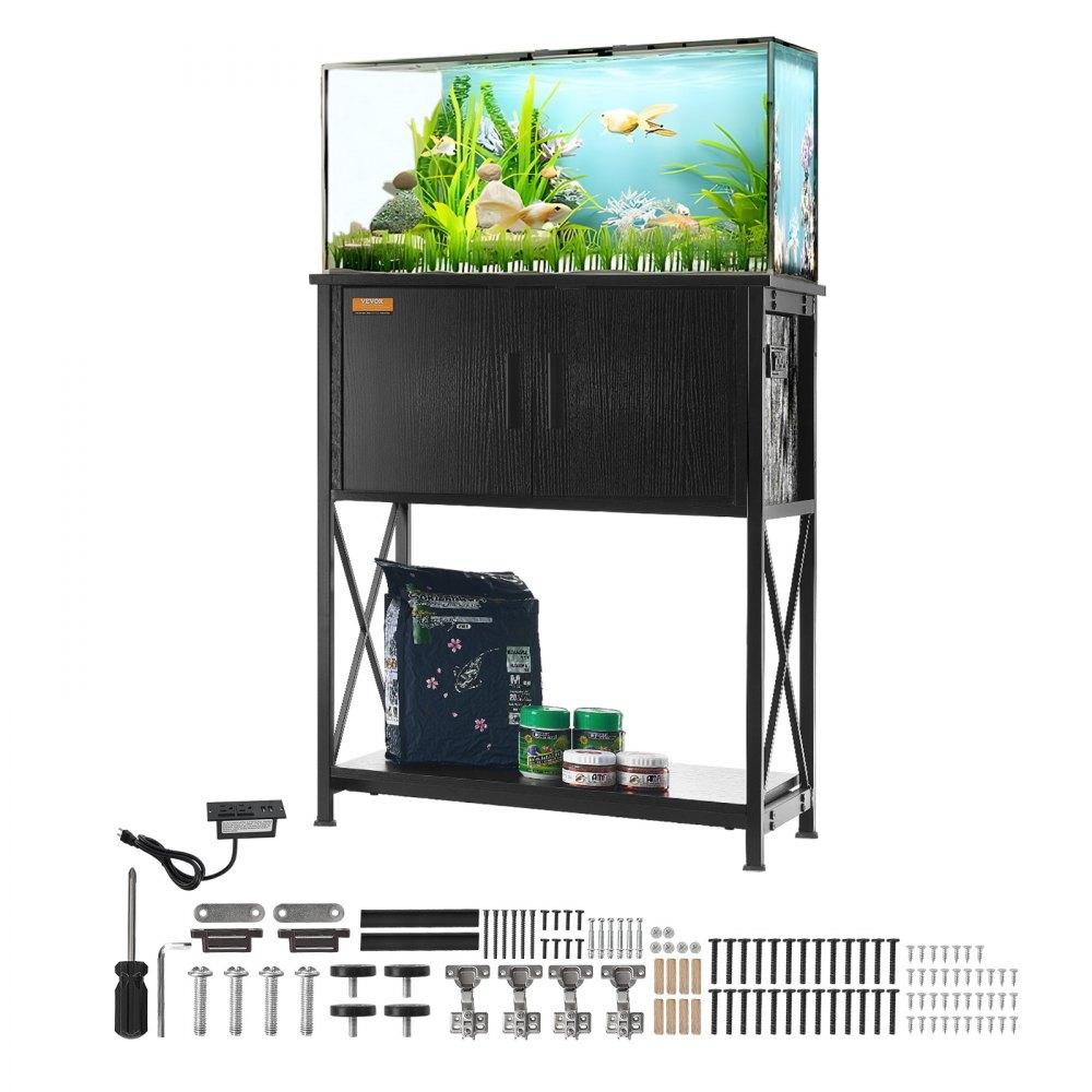 Pet Supplies | Aquarium Stand, 20 Gallon Fish Tank Stand, 25.6 x 16.5 x 31.9 in Steel and MDF Turtle Tank Stand, 167.6 lbs Load Capacity, Reptile Tank Stand with Storage Cabinet and Embedded Power Panel, Black Agriculture & Forestry Equipment Pet Supplies