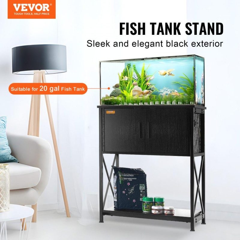 Pet Supplies | Aquarium Stand, 20 Gallon Fish Tank Stand, 25.6 x 16.5 x 31.9 in Steel and MDF Turtle Tank Stand, 167.6 lbs Load Capacity, Reptile Tank Stand with Storage Cabinet and Embedded Power Panel, Black Agriculture & Forestry Equipment Pet Supplies