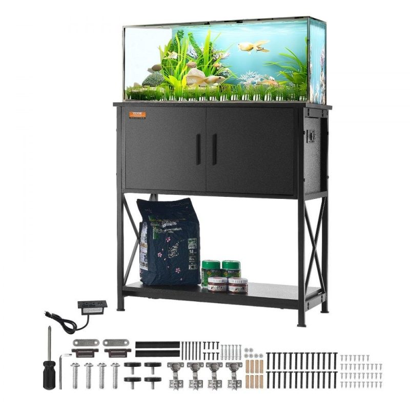 Pet Supplies | Aquarium Stand, 29 Gallon Fish Tank Stand, 28.7 x 16.5 x 30 in Steel and MDF Turtle Tank Stand, 242.5 lbs Load Capacity, Reptile Tank Stand with Storage Cabinet and Embedded Power Panel, Black Agriculture & Forestry Equipment Pet Supplies