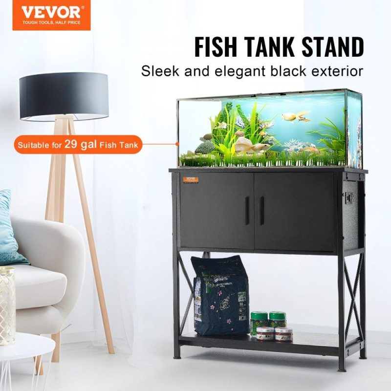 Pet Supplies | Aquarium Stand, 29 Gallon Fish Tank Stand, 28.7 x 16.5 x 30 in Steel and MDF Turtle Tank Stand, 242.5 lbs Load Capacity, Reptile Tank Stand with Storage Cabinet and Embedded Power Panel, Black Agriculture & Forestry Equipment Pet Supplies