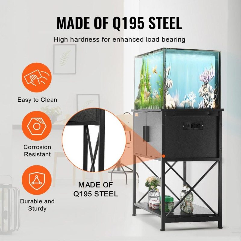 Pet Supplies | Aquarium Stand, 29 Gallon Fish Tank Stand, 28.7 x 16.5 x 30 in Steel and MDF Turtle Tank Stand, 242.5 lbs Load Capacity, Reptile Tank Stand with Storage Cabinet and Embedded Power Panel, Black Agriculture & Forestry Equipment Pet Supplies