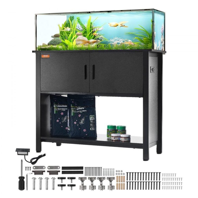 Pet Supplies | Aquarium Stand, 40 Gallon Fish Tank Stand, 36.6 x 18.9 x 31.5 in Steel and MDF Turtle Tank Stand, 335 lbs Load Capacity, Reptile Tank Stand with Storage Cabinet and Embedded Power Panel, Black Agriculture & Forestry Equipment Pet Supplies