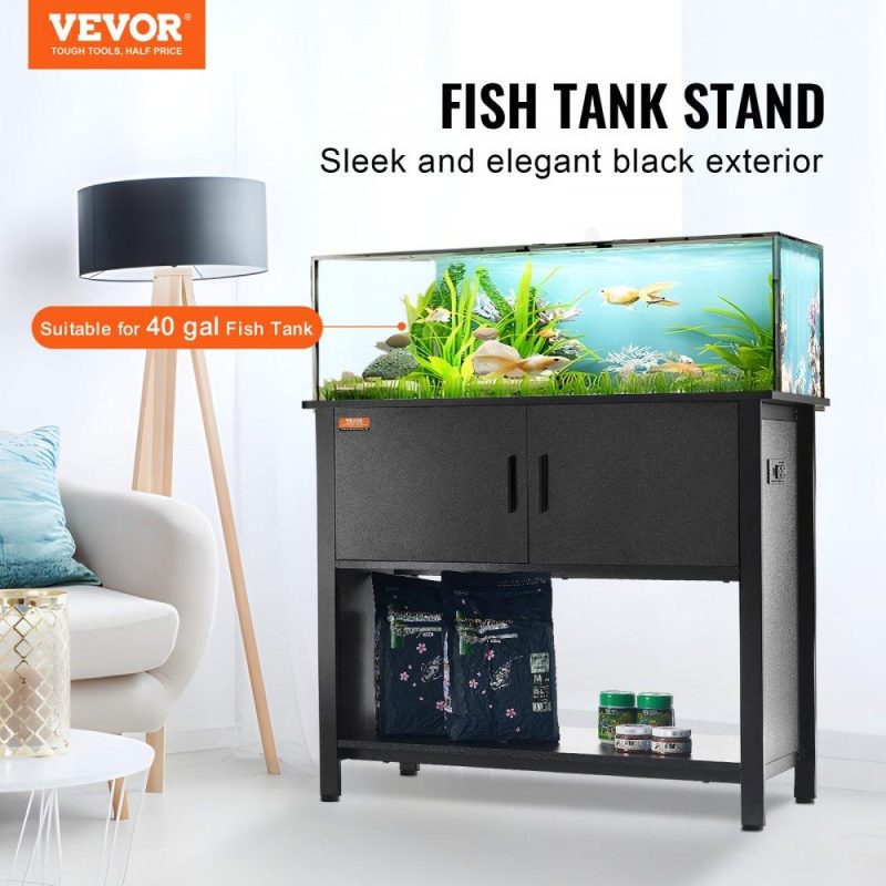 Pet Supplies | Aquarium Stand, 40 Gallon Fish Tank Stand, 36.6 x 18.9 x 31.5 in Steel and MDF Turtle Tank Stand, 335 lbs Load Capacity, Reptile Tank Stand with Storage Cabinet and Embedded Power Panel, Black Agriculture & Forestry Equipment Pet Supplies