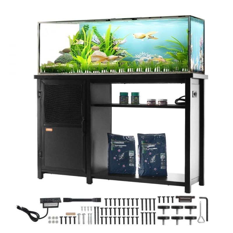 Pet Supplies | Aquarium Stand, 75 Gallon Fish Tank Stand, 52 x 19.7 x 32.3 in Steel and MDF Turtle Tank Stand, 626 lbs Load Capacity, Reptile Tank Stand with Storage Cabinet and Embedded Power Panel, Black Agriculture & Forestry Equipment Pet Supplies