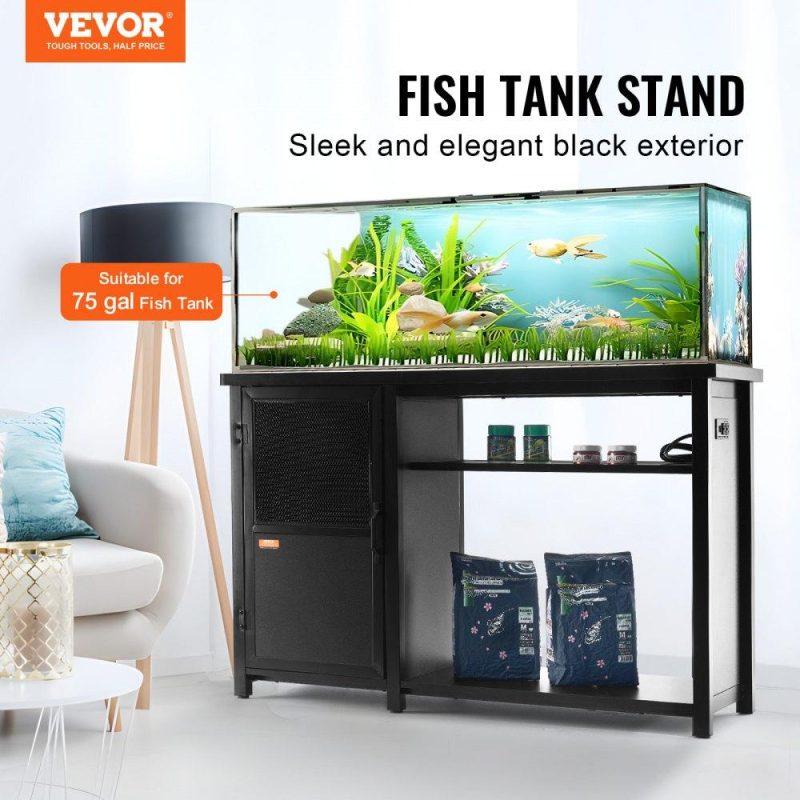 Pet Supplies | Aquarium Stand, 75 Gallon Fish Tank Stand, 52 x 19.7 x 32.3 in Steel and MDF Turtle Tank Stand, 626 lbs Load Capacity, Reptile Tank Stand with Storage Cabinet and Embedded Power Panel, Black Agriculture & Forestry Equipment Pet Supplies