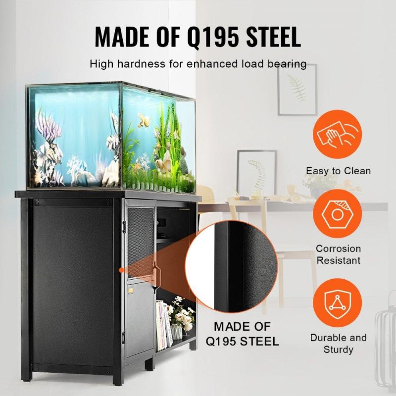 Pet Supplies | Aquarium Stand, 75 Gallon Fish Tank Stand, 52 x 19.7 x 32.3 in Steel and MDF Turtle Tank Stand, 626 lbs Load Capacity, Reptile Tank Stand with Storage Cabinet and Embedded Power Panel, Black Agriculture & Forestry Equipment Pet Supplies