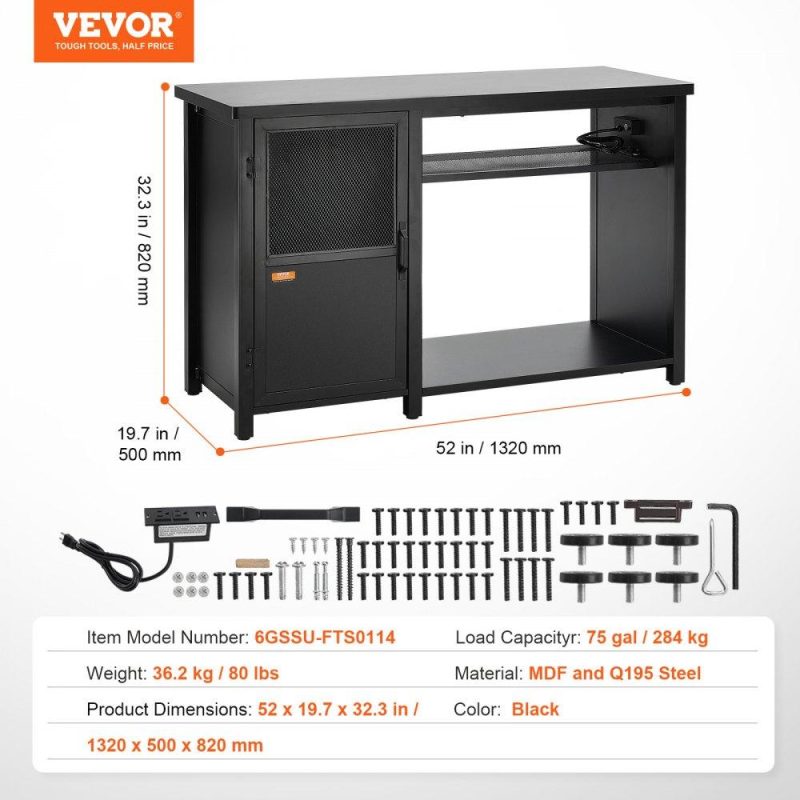 Pet Supplies | Aquarium Stand, 75 Gallon Fish Tank Stand, 52 x 19.7 x 32.3 in Steel and MDF Turtle Tank Stand, 626 lbs Load Capacity, Reptile Tank Stand with Storage Cabinet and Embedded Power Panel, Black Agriculture & Forestry Equipment Pet Supplies