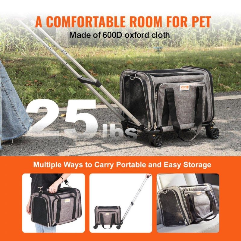 Pet Supplies | Cat Carrier with Wheels, Airline Approved Rolling Pet Carrier with Telescopic Handle and Shoulder Strap, Dog Carrier with Wheels for Pets under 25 lbs, with 1 Folding Bowl, Grey Agriculture & Forestry Equipment Pet Supplies