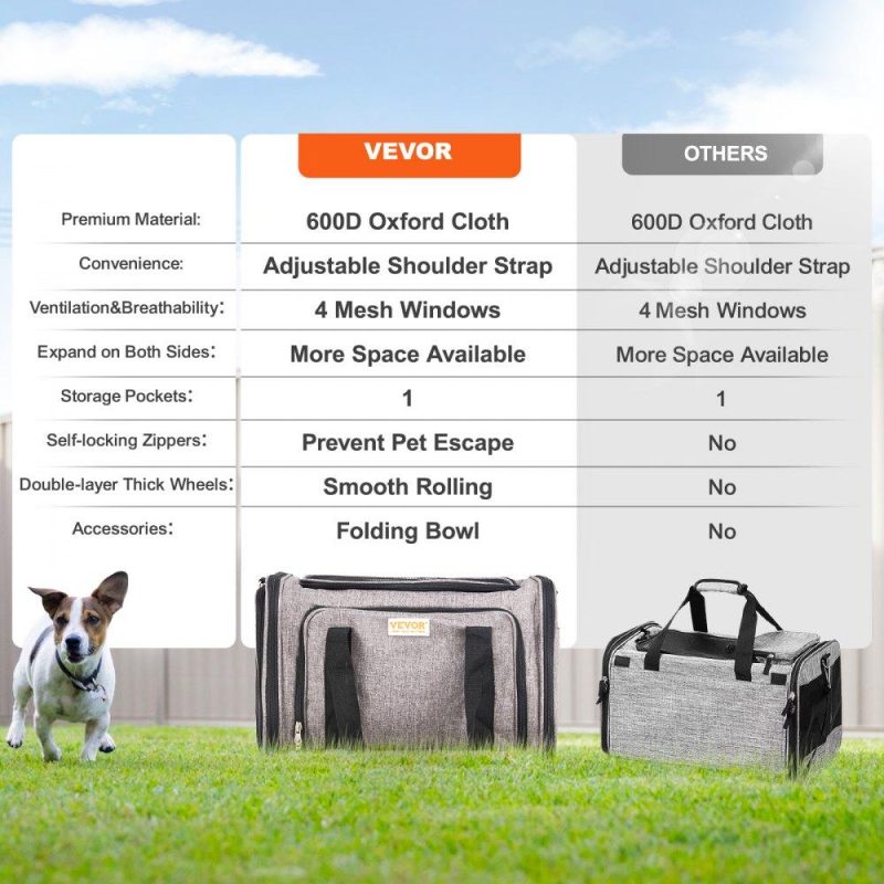 Pet Supplies | Cat Carrier with Wheels, Airline Approved Rolling Pet Carrier with Telescopic Handle and Shoulder Strap, Dog Carrier with Wheels for Pets under 25 lbs, with 1 Folding Bowl, Grey Agriculture & Forestry Equipment Pet Supplies