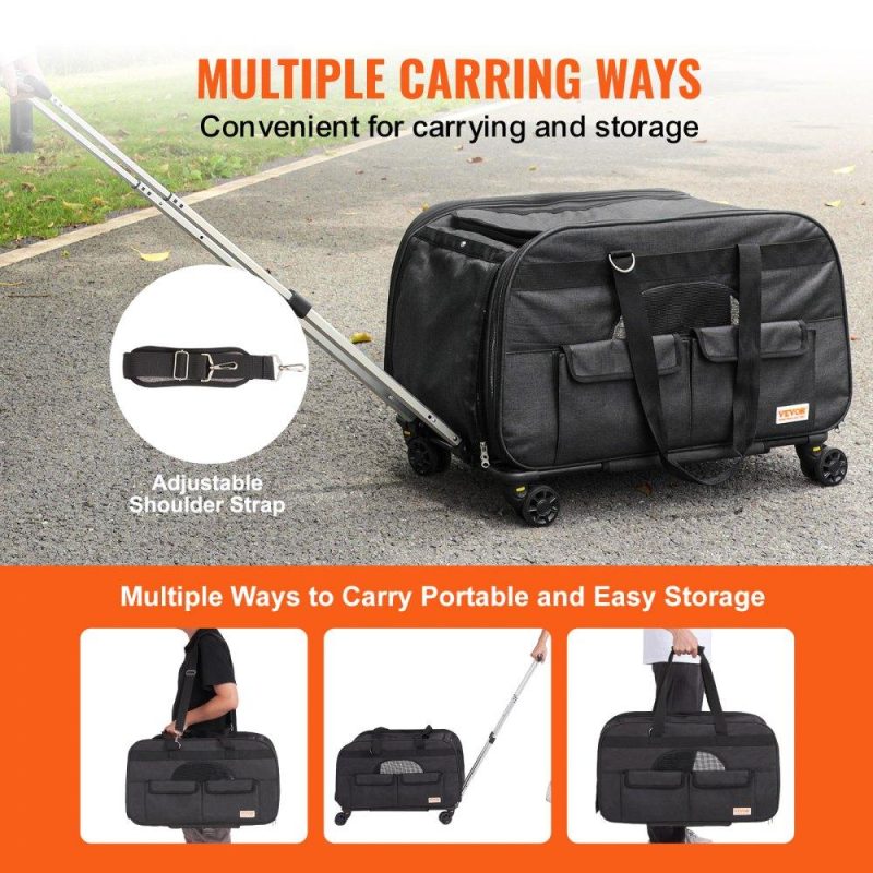 Pet Supplies | Cat Carrier with Wheels, Rolling Pet Carrier with Telescopic Handle and Shoulder Strap, Dog Carrier with Wheels for Pets under 35 lbs, with 1 Folding Bowl, Black Agriculture & Forestry Equipment Pet Supplies